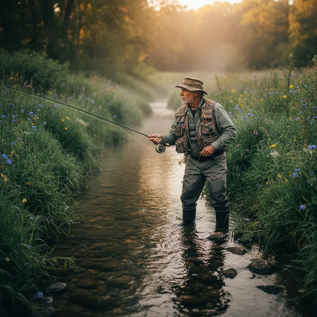Jack Ellison wading a spring creek in the Driftless Region