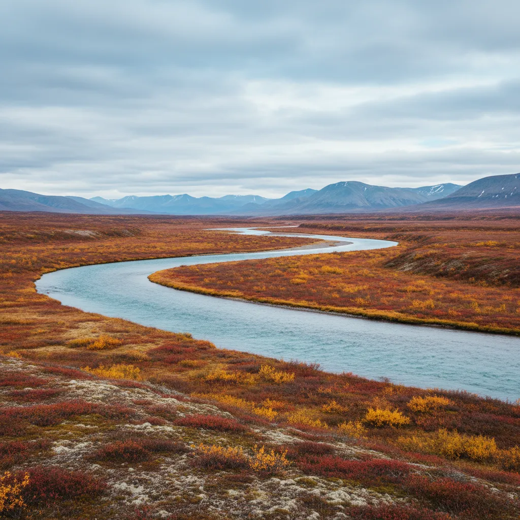 Wild Alaskan river with sockeye salmon and a guide wading in golden light