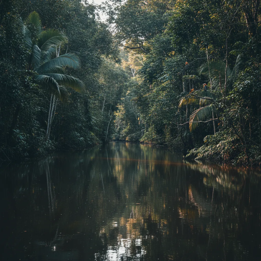 Liveaboard boat on a clear blackwater Amazon tributary in Brazil