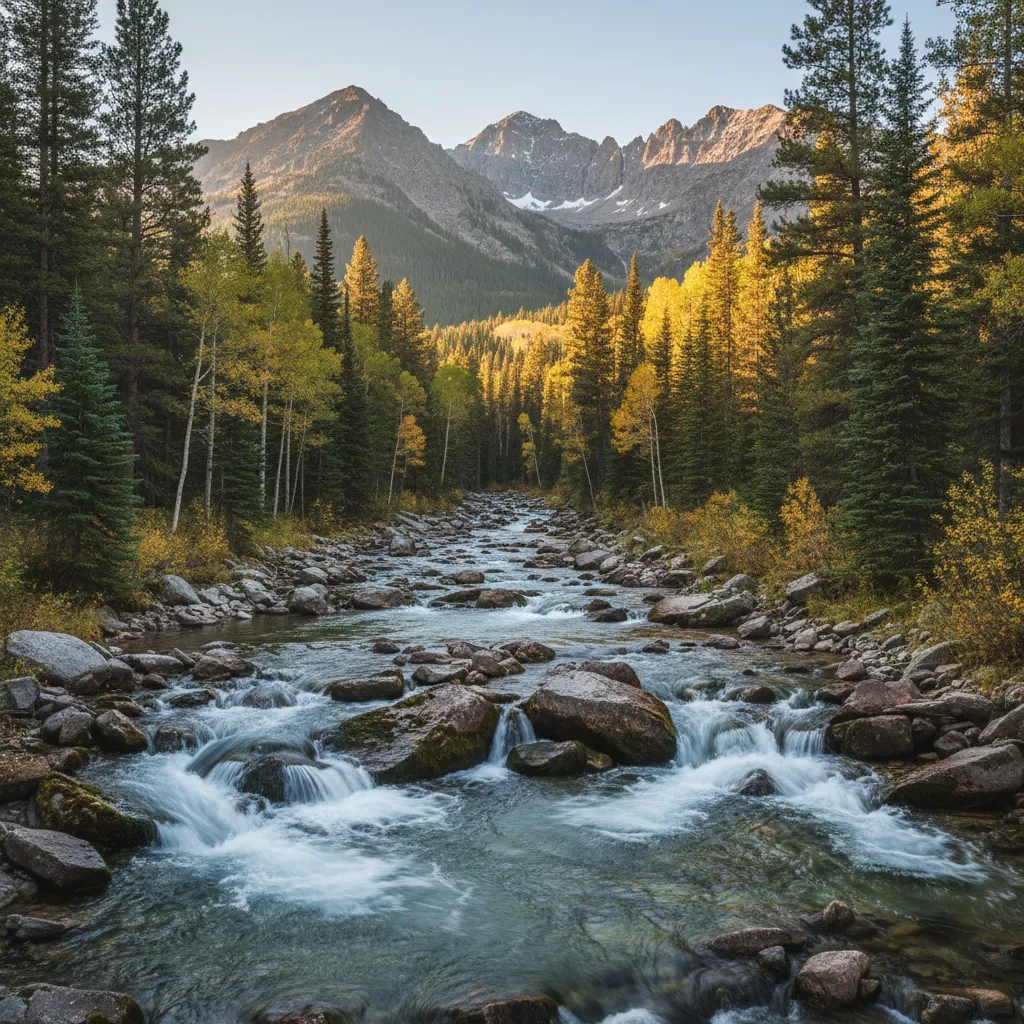 Mountain stream in the Colorado Rockies with an angler working a deep run