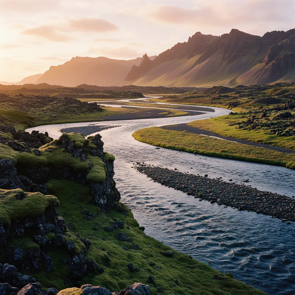 Angler casting for Atlantic salmon in a basalt-lined Icelandic river valley