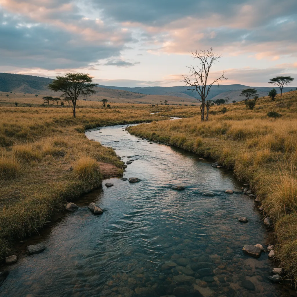 Clear highland stream on the slopes of Kilimanjaro with wild brown trout