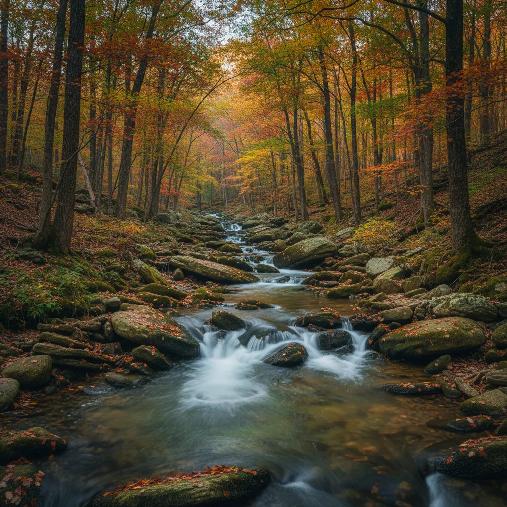 Rhododendron-lined mountain stream in the Great Smoky Mountains