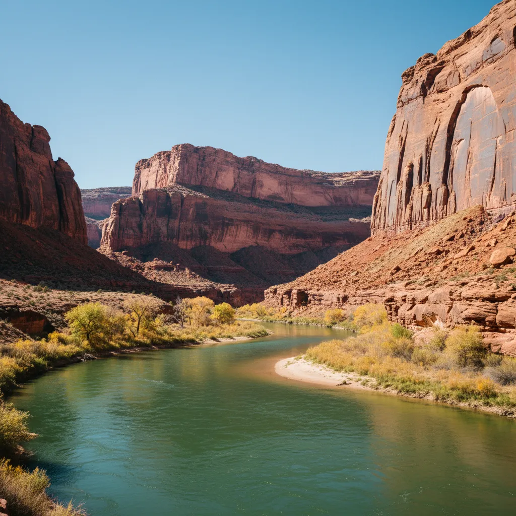 Drift boat floating through a red rock canyon on Utah's Green River