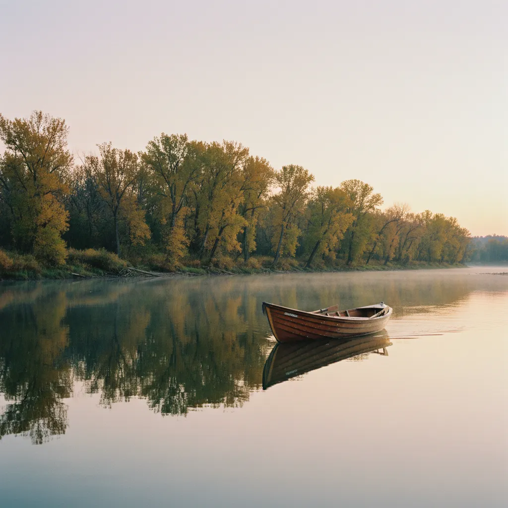 Drift boat rigged and ready at dawn on the Missouri River, Montana