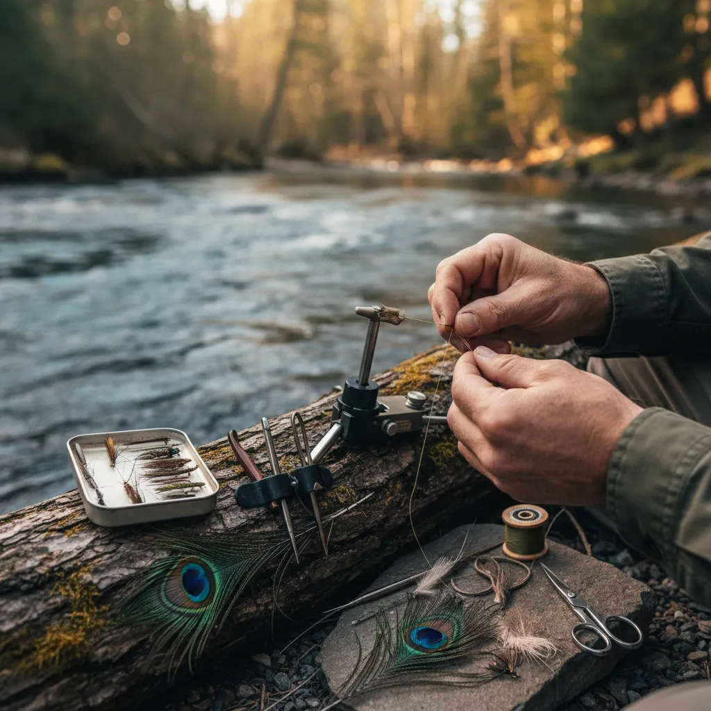 Guide tying a fly streamside, matching the hatch on a spring afternoon