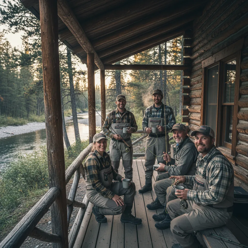 The Blue River Outfitters team gathered at the lodge before a day on the water